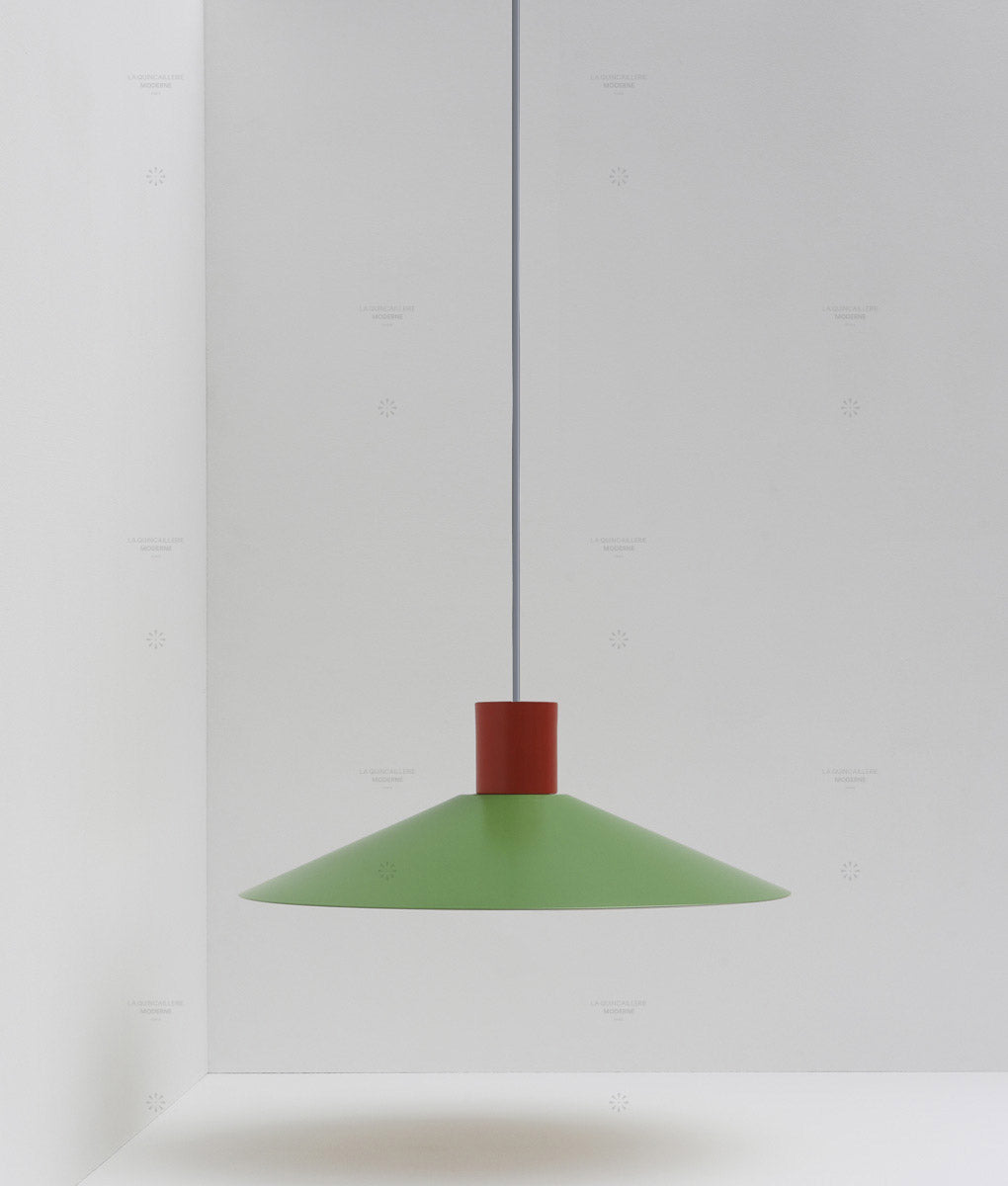 Suspension évasée "Belle de nuit", grand modèle, rouge cardinal et vert champêtre, câble gris-bleu - La Quincaillerie moderne