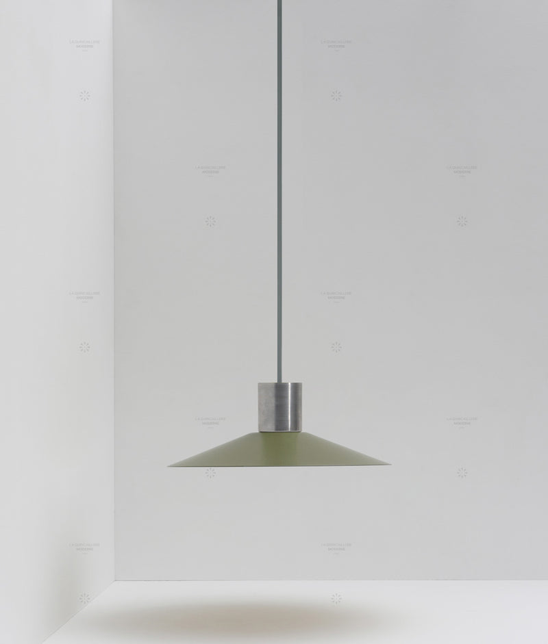 La Quincaillerie moderne - Suspension évasée "Belle de nuit", petit modèle, aluminium brossé et vert argile