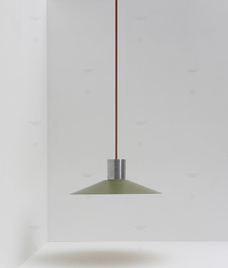 La Quincaillerie moderne - Suspension évasée "Belle de nuit", petit modèle, aluminium brossé et vert argile