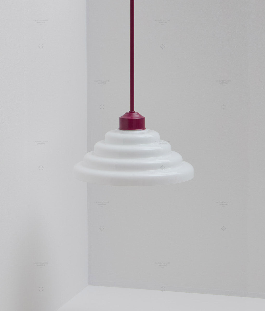 La Quincaillerie moderne - Suspension "Bistro" prune, verrerie opaline satinée