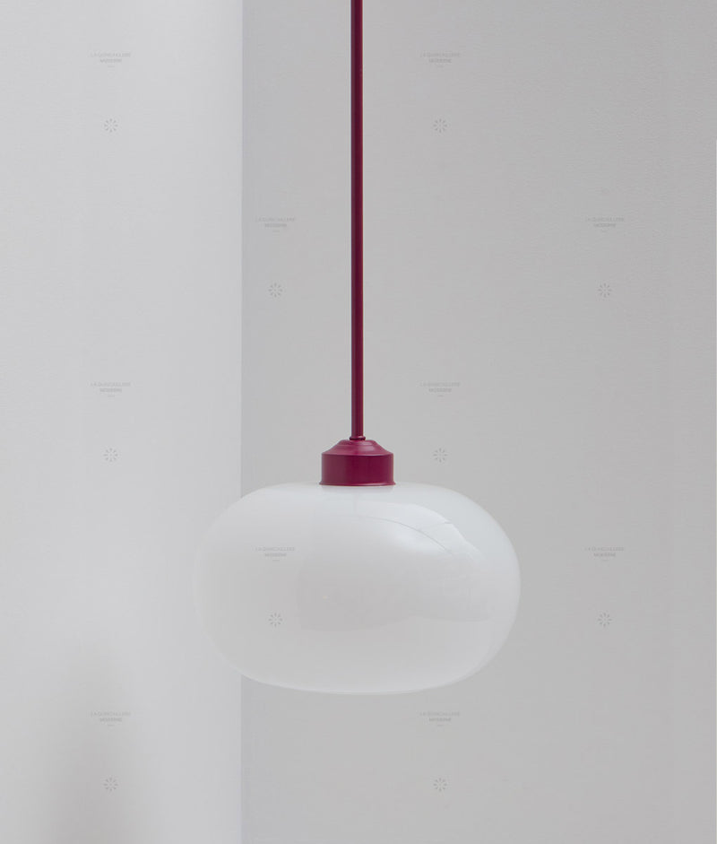Suspension "Bistro", prune, verrerie "Nuage" satinée, modèle long