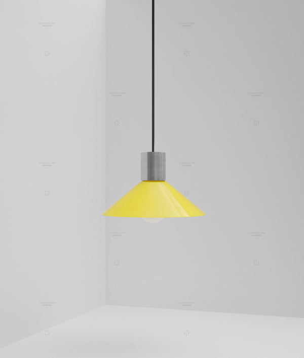 Suspension "Délices", abat-jour en opaline satinée jaune, petit modèle