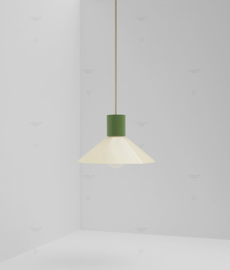 Suspension "Délices", abat-jour en opaline satinée crème, petit modèle