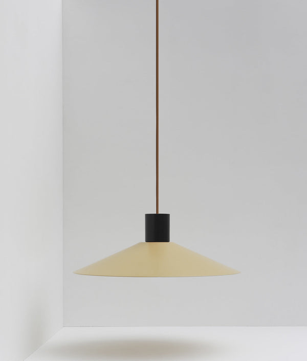 Suspension évasée "Belle de nuit", grand modèle, beige et noir, câble marron - La Quincaillerie moderne