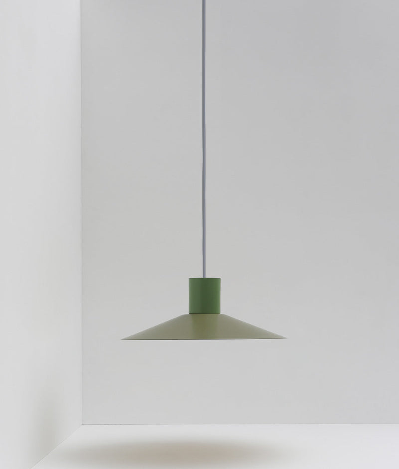 Suspension évasée "Belle de nuit", petit modèle, vert argile et vert champêtre, câble gris-bleu - La Quincaillerie moderne