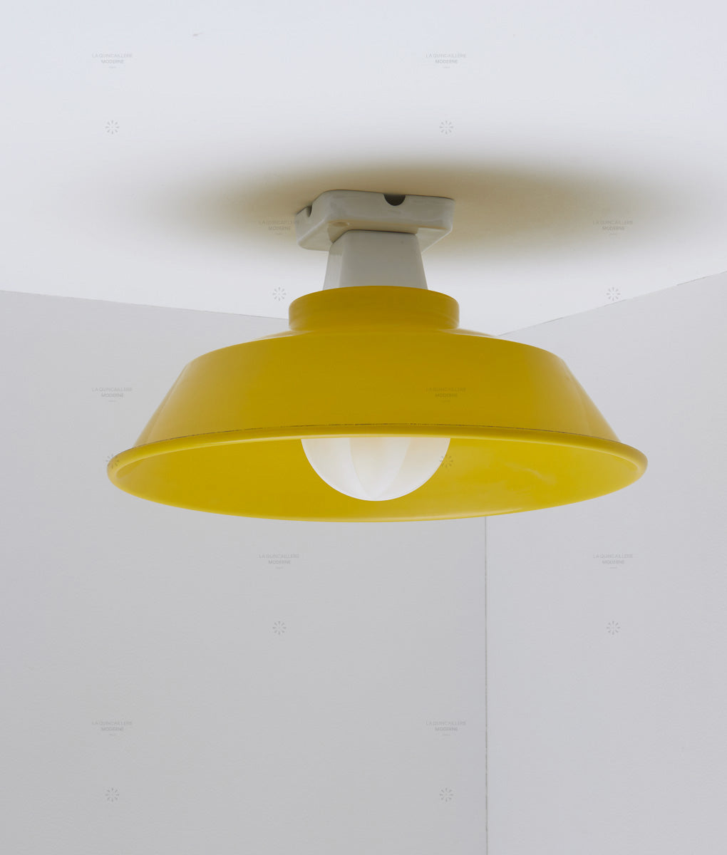 Plafonnier "Atelier", jaune citron, grand modèle en métal émaillé