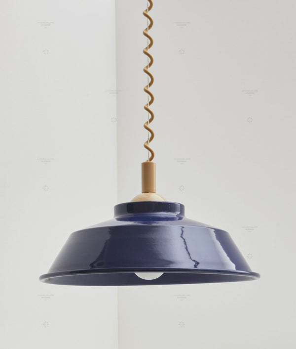 Suspension monte et baisse "Après-midi", câble beige, abat-jour en métal émaillé