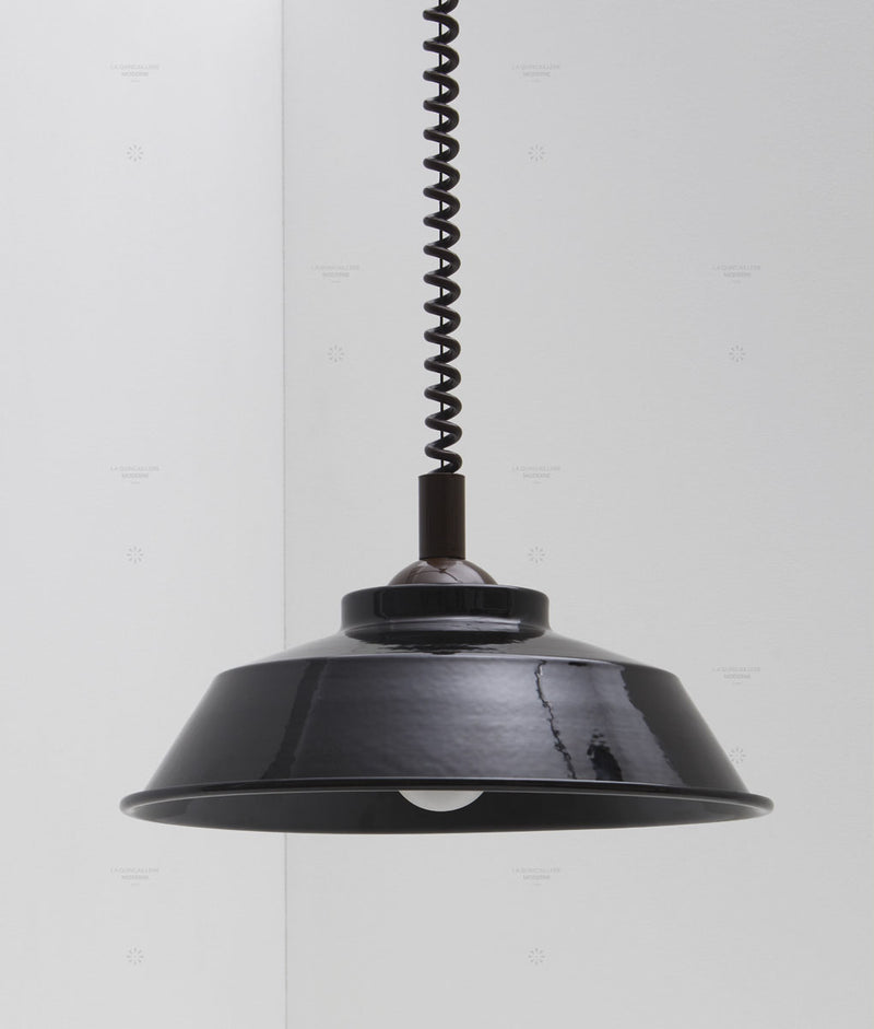 Suspension monte et baisse "Après-midi", câble marron, abat-jour en métal émaillé - La Quincaillerie moderne