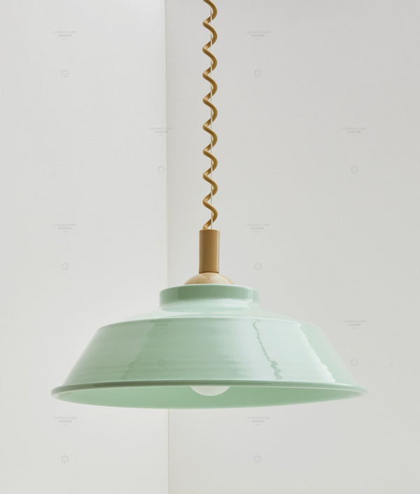 Suspension monte et baisse "Après-midi", câble beige, abat-jour en métal émaillé