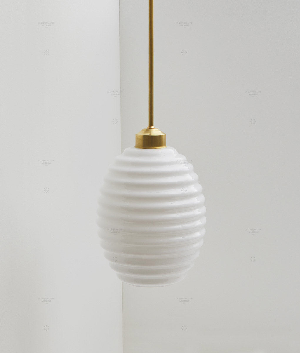 Suspension "Bistro" laiton, verrerie "Anneaux III" satinée - La Quincaillerie moderne