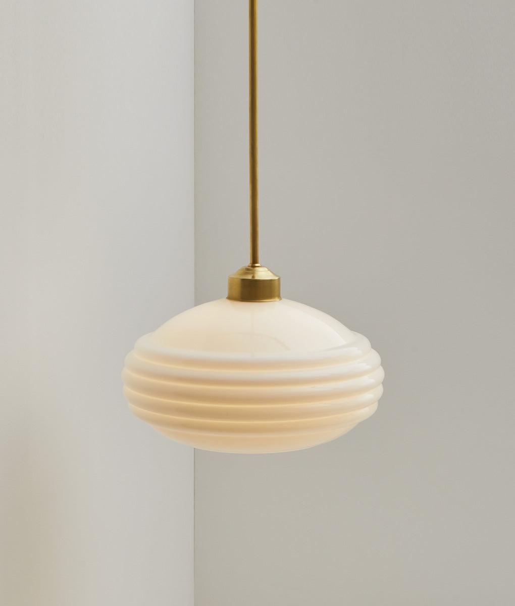 Suspension "Bistro" laiton, verrerie "anneaux II" satinée, modèle moyen