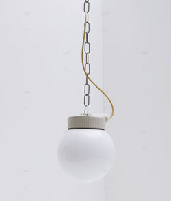 Suspension industrielle porcelaine et opaline  satinée "Grège", câble crème