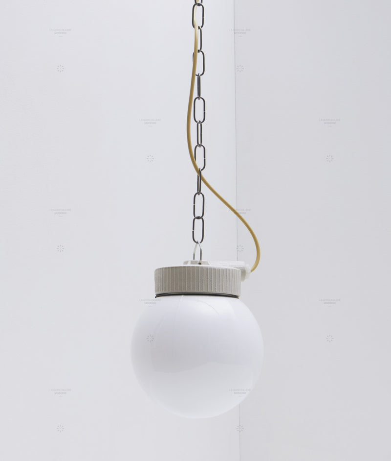 Suspension industrielle porcelaine et opaline  satinée "Grège", câble crème