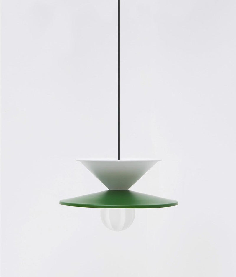Suspension "Milano" double, vert sapin et blanc, câble noir et boule opale à facettes - GM