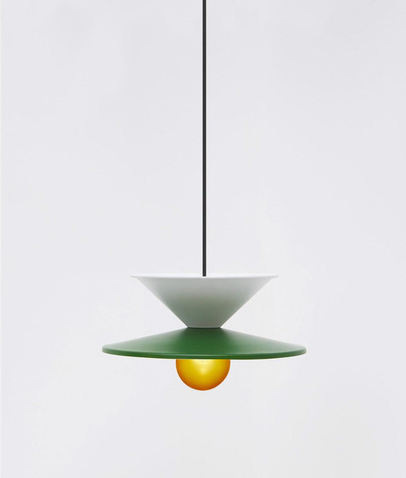 Suspension "Milano" double, vert sapin et blanc, câble noir boule orange givrée