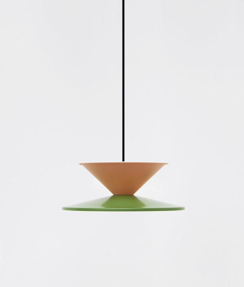 Suspension "Milano" double, rose et vert sauge, câble noir et boule sans ampoule
