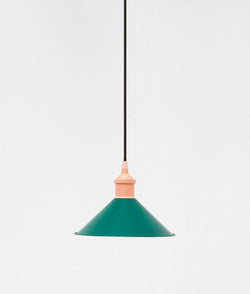 Suspension "Milano" simple conique, rose et vert bouteille, câble noir sans ampoule