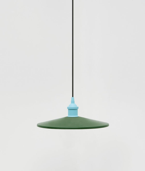 Suspension "Milano" simple évasée, vert sapin et bleu ciel, câble noir sans ampoule