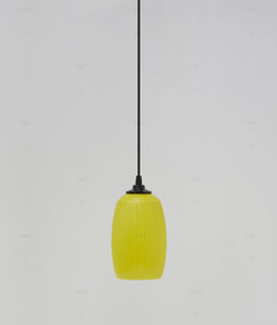 Suspension "Plissé" longue en opaline jaune