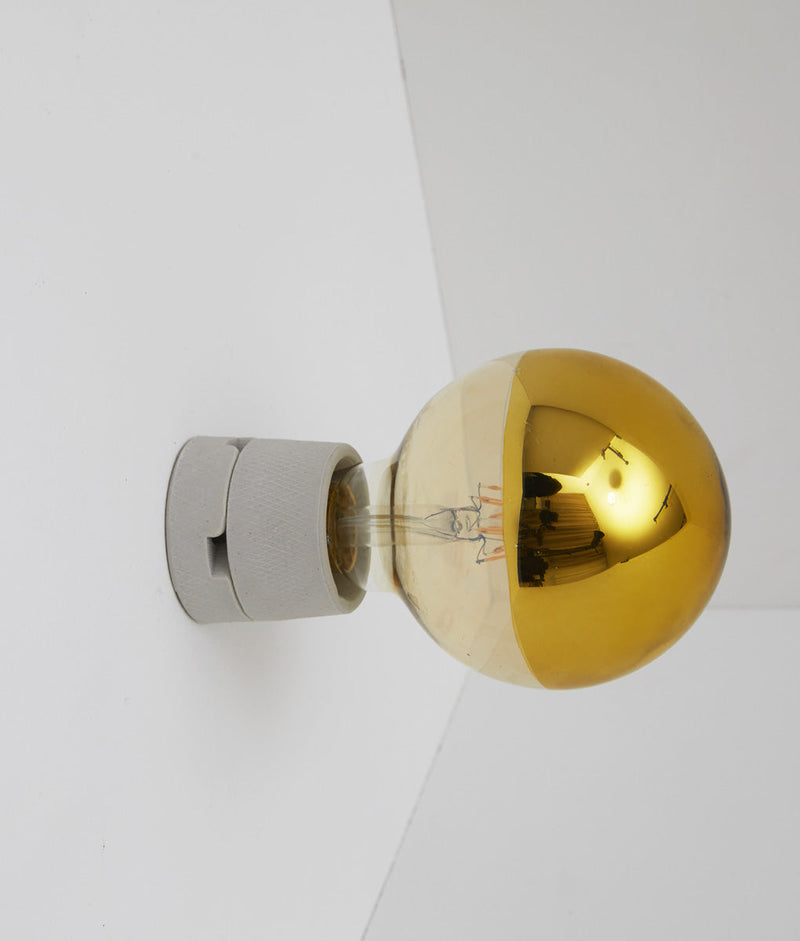Porte-ampoule E27 droit en biscuit de porcelaine, avec ampoule miroir led grande