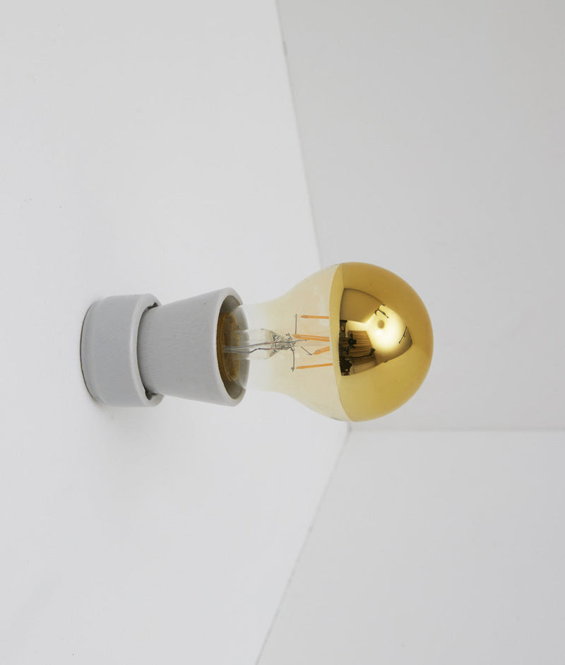 Porte-ampoule corolle en porcelaine industrielle, avec une moyenne ampoule miroir