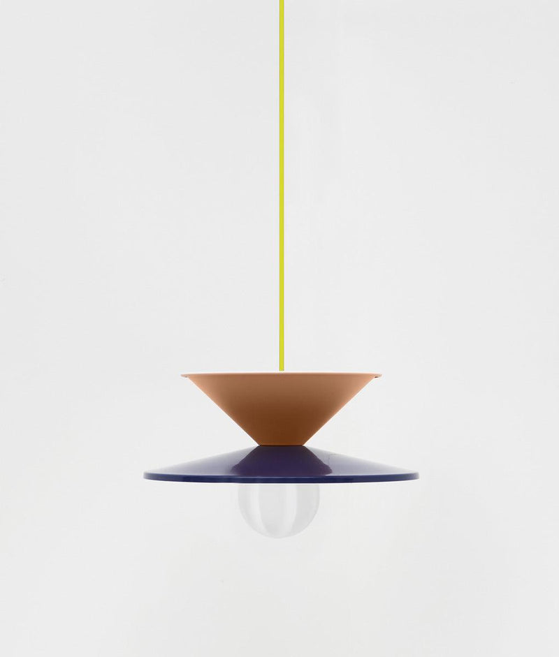 Suspension "Milano" double, rose et bleu outremer, câble jaune et boule opale facettes-GM - La Quincaillerie moderne