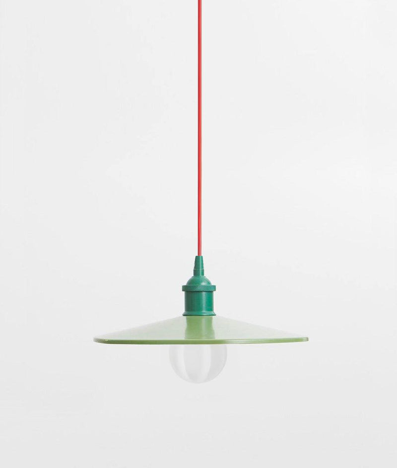 Suspension "Milano" simple évasée, vert, câble rouge coquelicot et boule opale facettes GM- La Quincaillerie moderne
